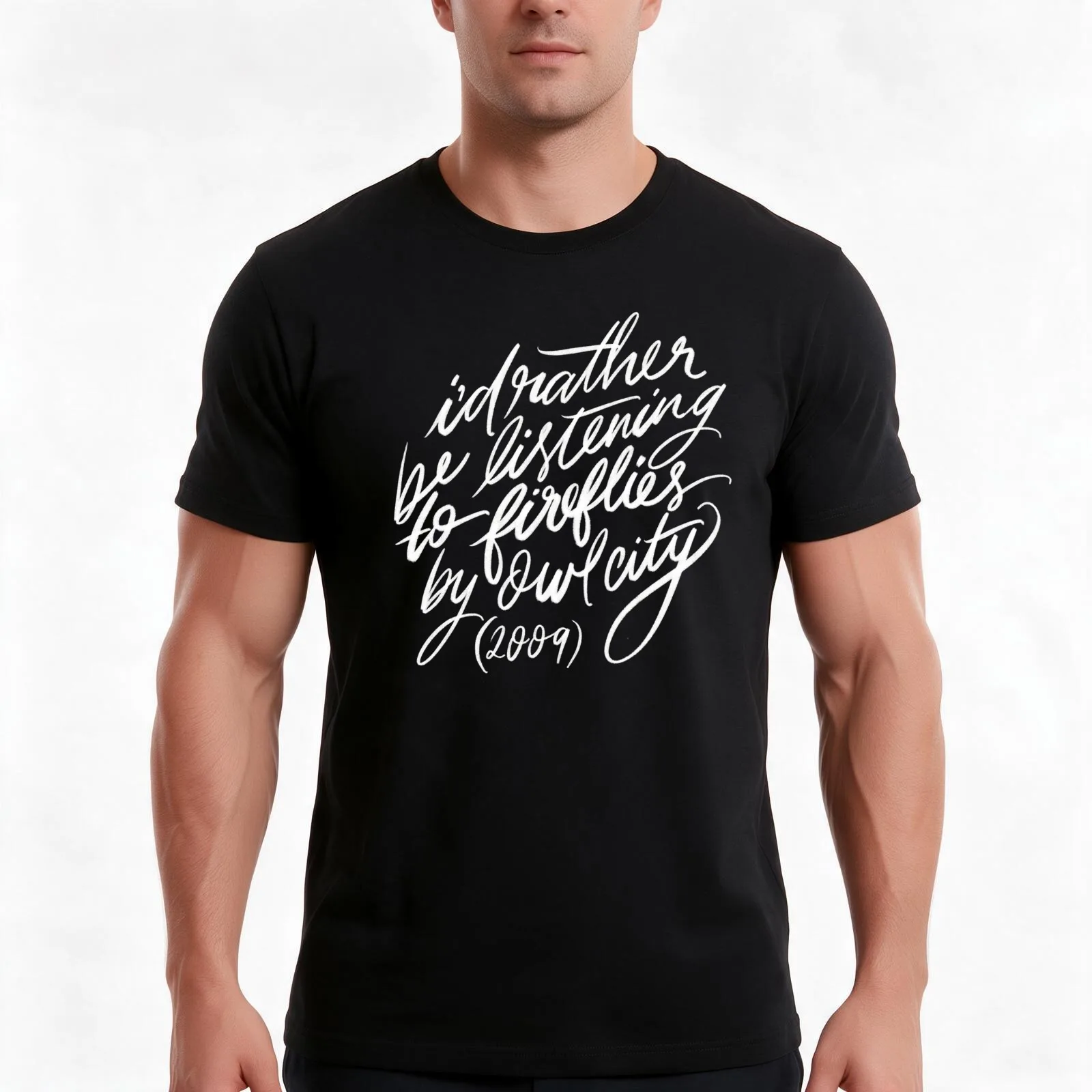 i’d rather be listening to fireflies by owl city (2009) ! T-Shirt Summer Casual Cotton Tee Oversized Streetwear Tops