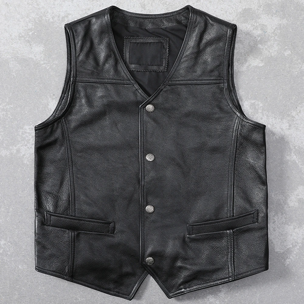 

Real Picture Man's Vest Waistcoat Summer Style Cowhide Mens Sleeveless Garment Cow Leather Waistcoats Party Blazer Vest Oversize