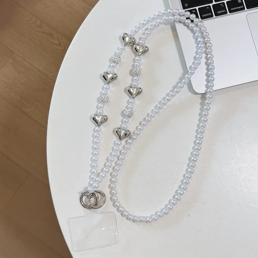 

Bow Heart Mobile Phone Lanyard Diagonal Lanyard Long Crossbody Phone Chain Replace Beaded DIY Mobile Phone Chain Bag Straps