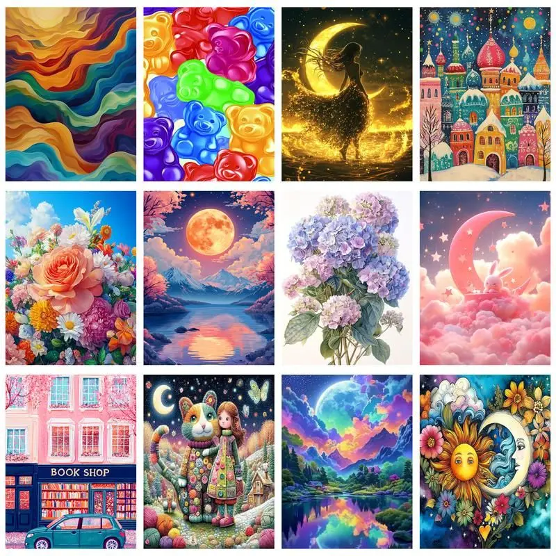 

CHENISTORY 5D Diamond Painting Colorful Landscape Cross Stitch Full Drill Diamond Embroidery Picture Of Rhinestones Home Decorat
