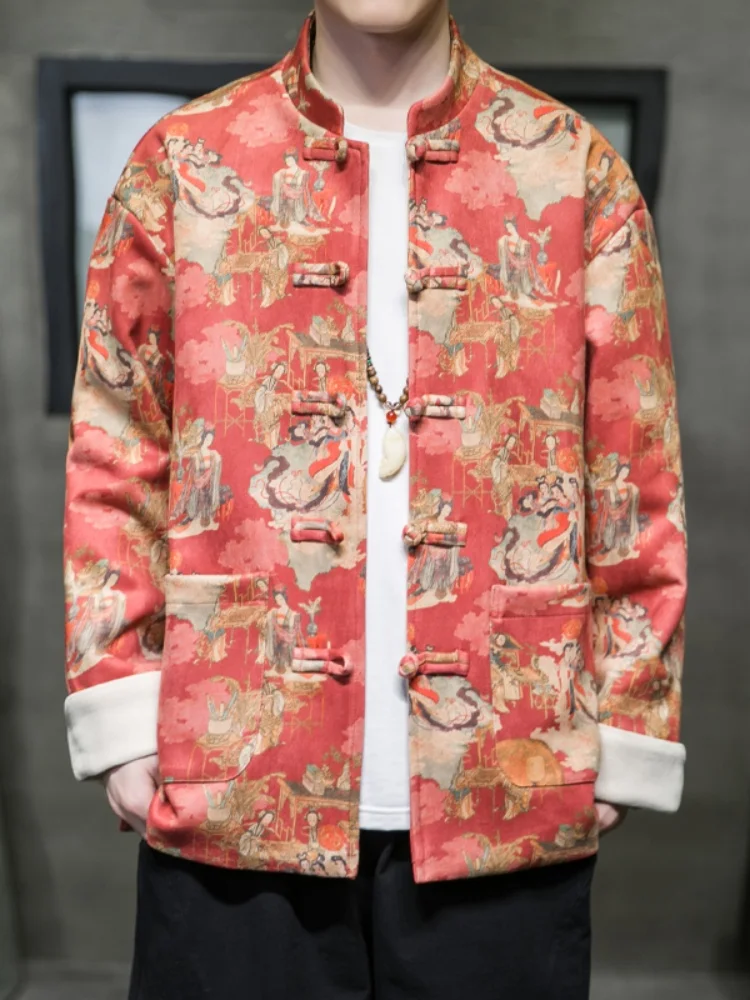 

Новая китайская мужская ретро-куртка в стиле тан с пуговицами, свободного кроя, с длинными рукавами, ветрозащитная верхняя одежда для мужчин среднего и старшего возраста