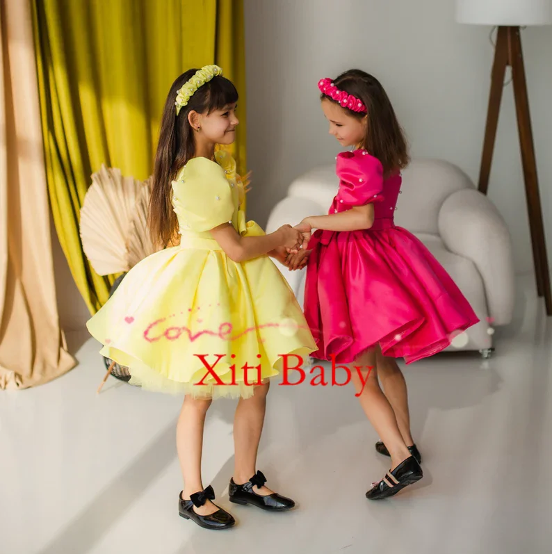 เด็กสาวเจ้าหญิงดอกไม้เลื่อมชุดตูตูแขนกุดเด็กวัยหัดเดินวัยรุ่นเด็กเดรสงานแต่งงานวันเกิดเสื้อผ้าเด็ก 1-14Y