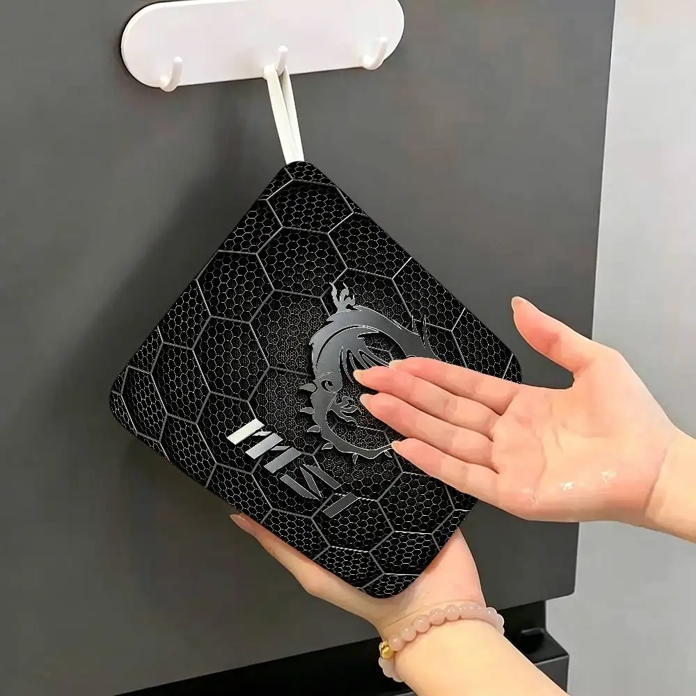 Gaming M-MSI Dragon Logo Polyester Cotton Hand Wiping Towel with Hanging Loop, Lightweight for Home and Commercial Use