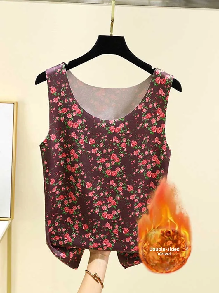 Self-Heating Fleece Warm Vest Autumn Winter Fleece Lined round Neck Seamless Shoulder Inner Wear for Middle Aged And Elderly ...