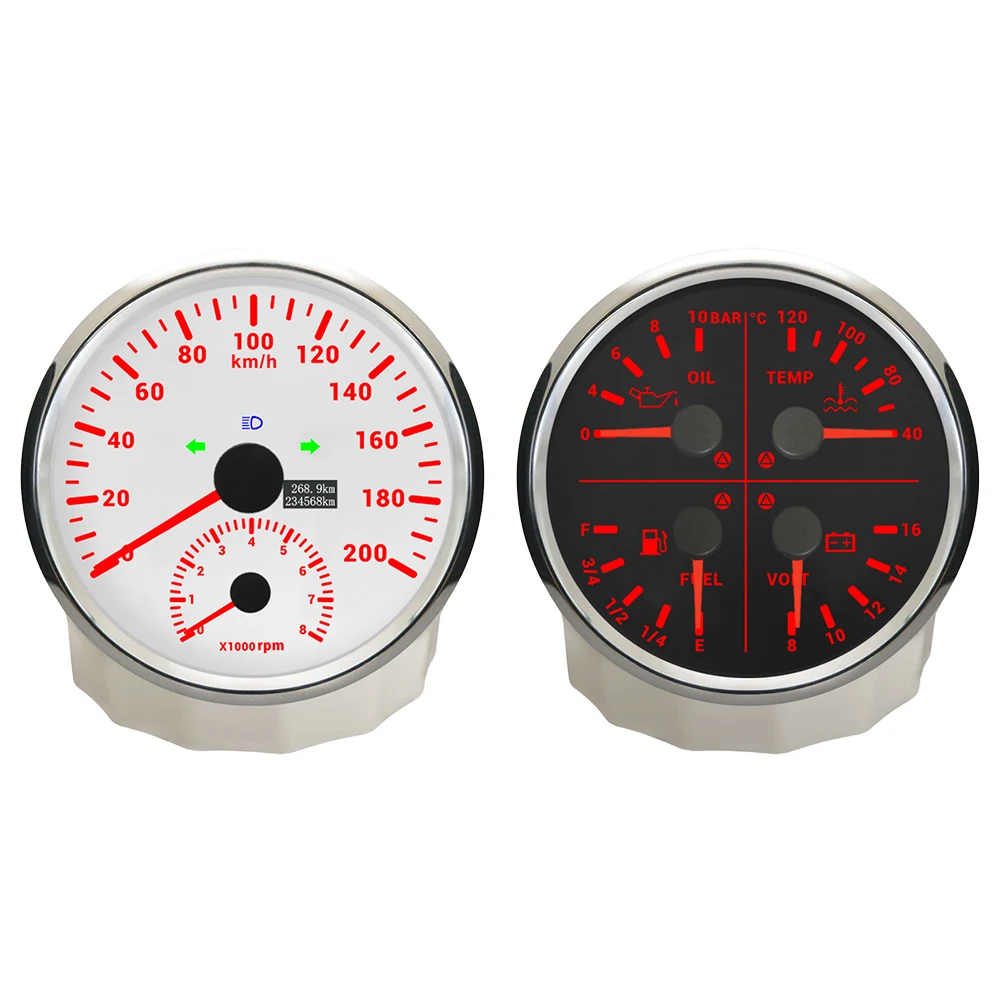 ELING 12 فولت 110 مللي متر 4in1 مقياس متعدد الوظائف مستوى الوقود درجة حرارة الماء. عداد السرعة GPS لضغط الزيت 0-120 ميجا في الساعة مع مقياس سرعة الدوران 8000 دورة في الدقيقة #4