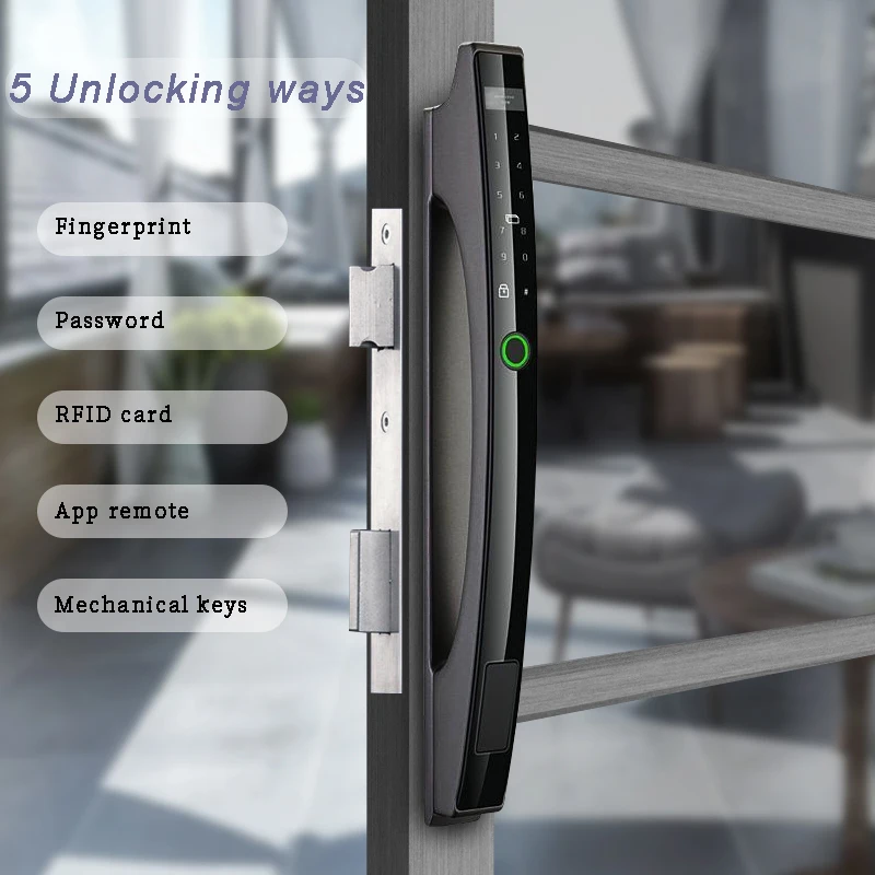 Goking Fully Automatic Waterproof Outdoor Tuya Wifi App Aluminum Smart Sliding Door Lock Slim Fingerprint Electronic Lock