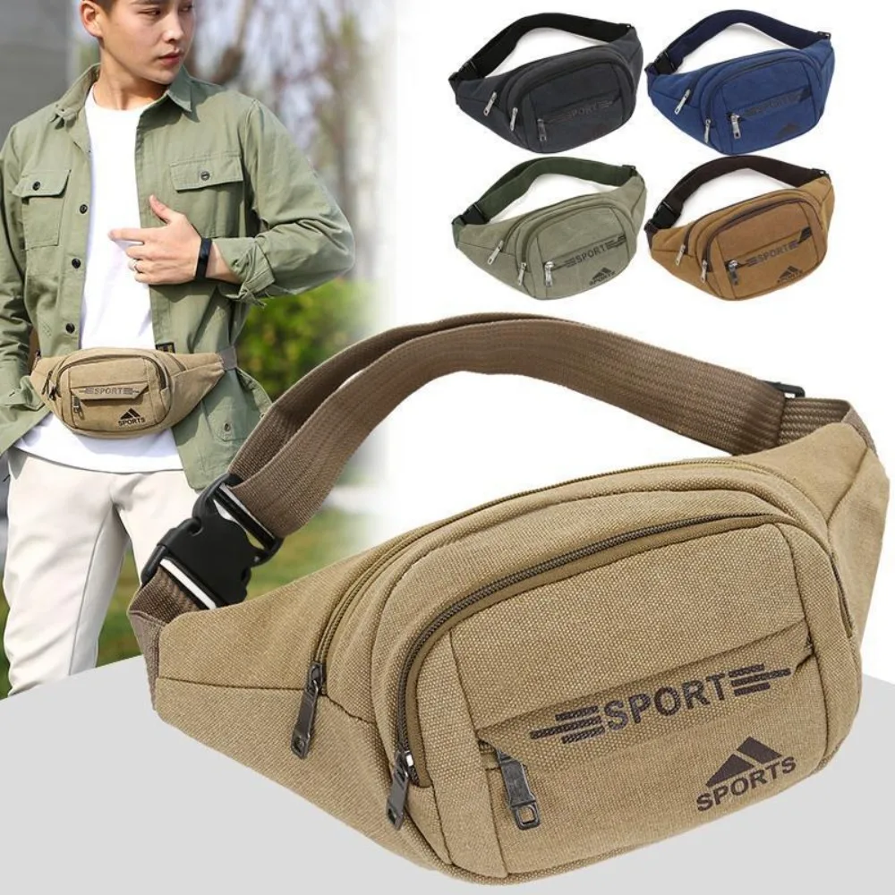 Multi-Pockets Storage Chest Shoulder Bag Fashion Multifunctional Waist Bag Canvas Men\'s Crossbody Bags
