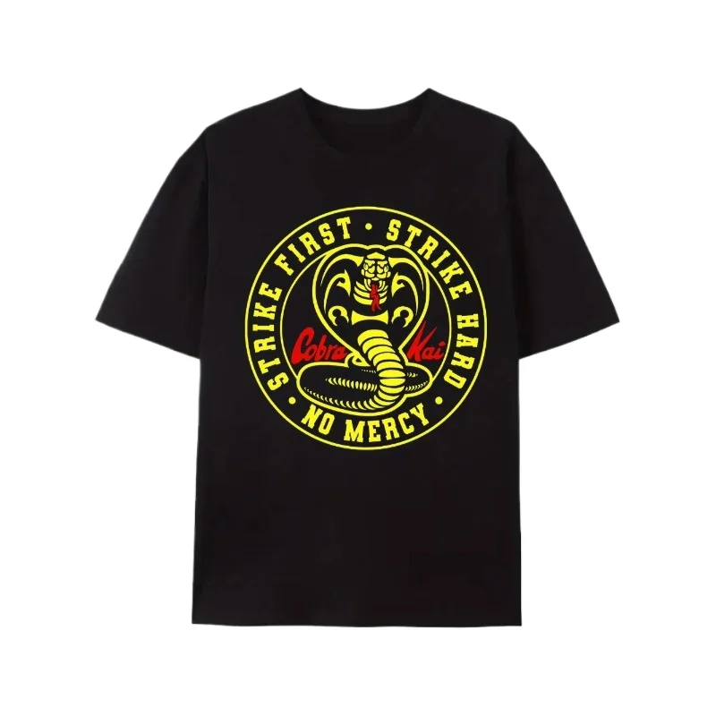 Men'S Strike First No Mercy Graphic T-Shirt Casual Summer Short Sleeve Tee Cobra Kai Design Black Breathable Regular Fit