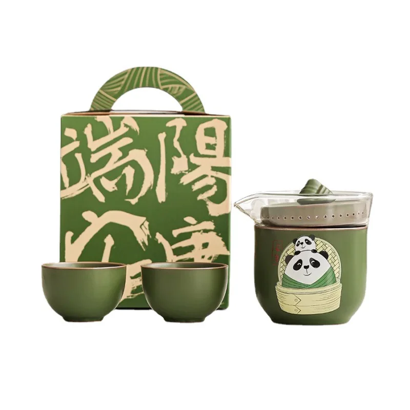 Panda Bamboo Creative Ceramic Travel Teaware Sets Chinese Fashion Trend Holiday Gift Portable Storage Casual Tea Pot and Cup Set