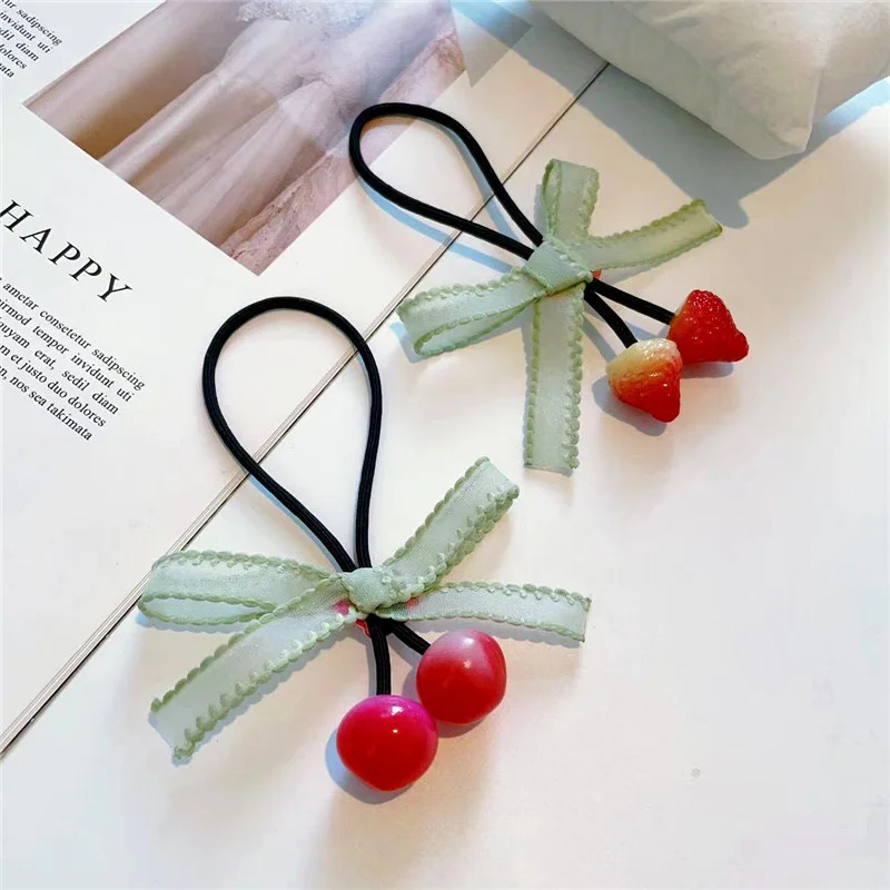 1PCS New Cherry Bow Kids Elastic Hair Bands Hair Accessories Lovely Children Hair Ties Baby Headwear For Girls