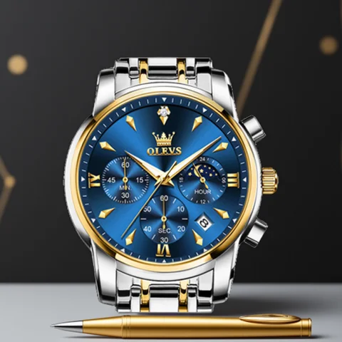 OLEVS 3639 fasi lunari orologi da uomo originali classici tre occhi 30m cronografo luminoso impermeabile orologio da polso al quarzo orologio di marca