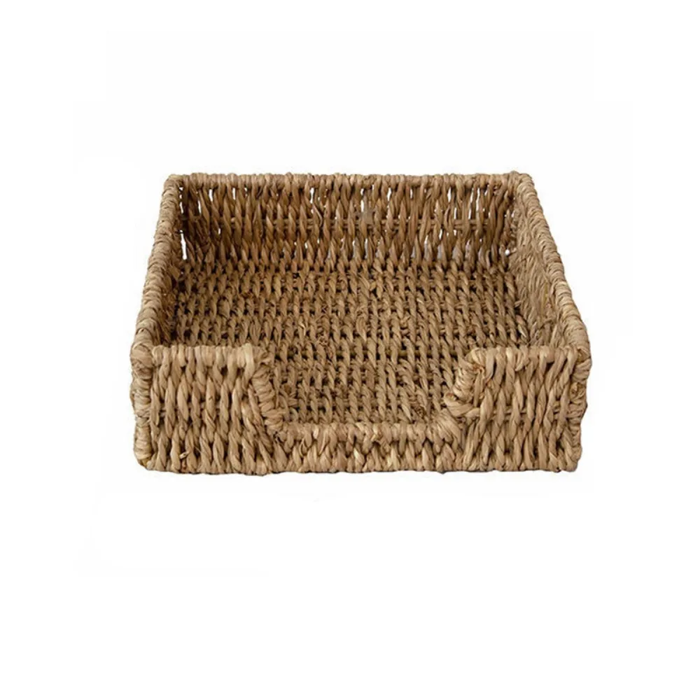 

Straw Woven Water Hyacinth Napkin Holder Natural Handmade Hand Towels Storage Tray Countryside Style Square Woven Napkin Holder