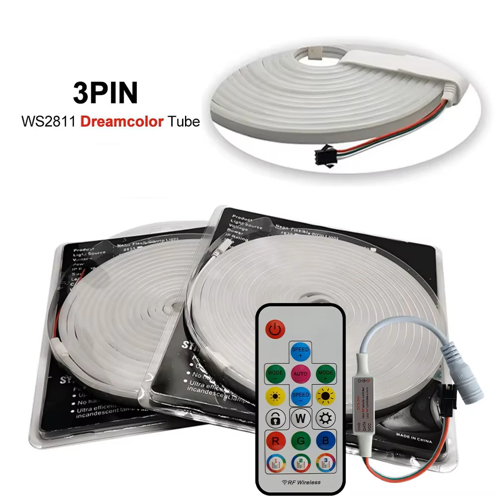 

T0612 DC12/24V 0.5-5m LED Neon Strip 3838 RGB WS2811 Color Individually Addressable Smart IC Flexible Light Tape IP67 Waterproof