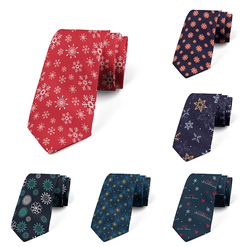 8CM Men Tie 3D Print Red Blue Harajuku Fashion Snowflake Christmas Necktie Business Meeting Shirt With Casual Tie Holiday Gift