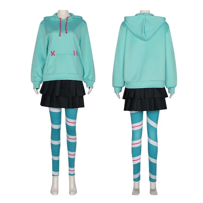 Disfraz de Wreck-It Ralph 2 Vanellope Von Schweetz, Sudadera con capucha verde, uniforme de fiesta de Carnaval y Halloween para mujeres y niñas