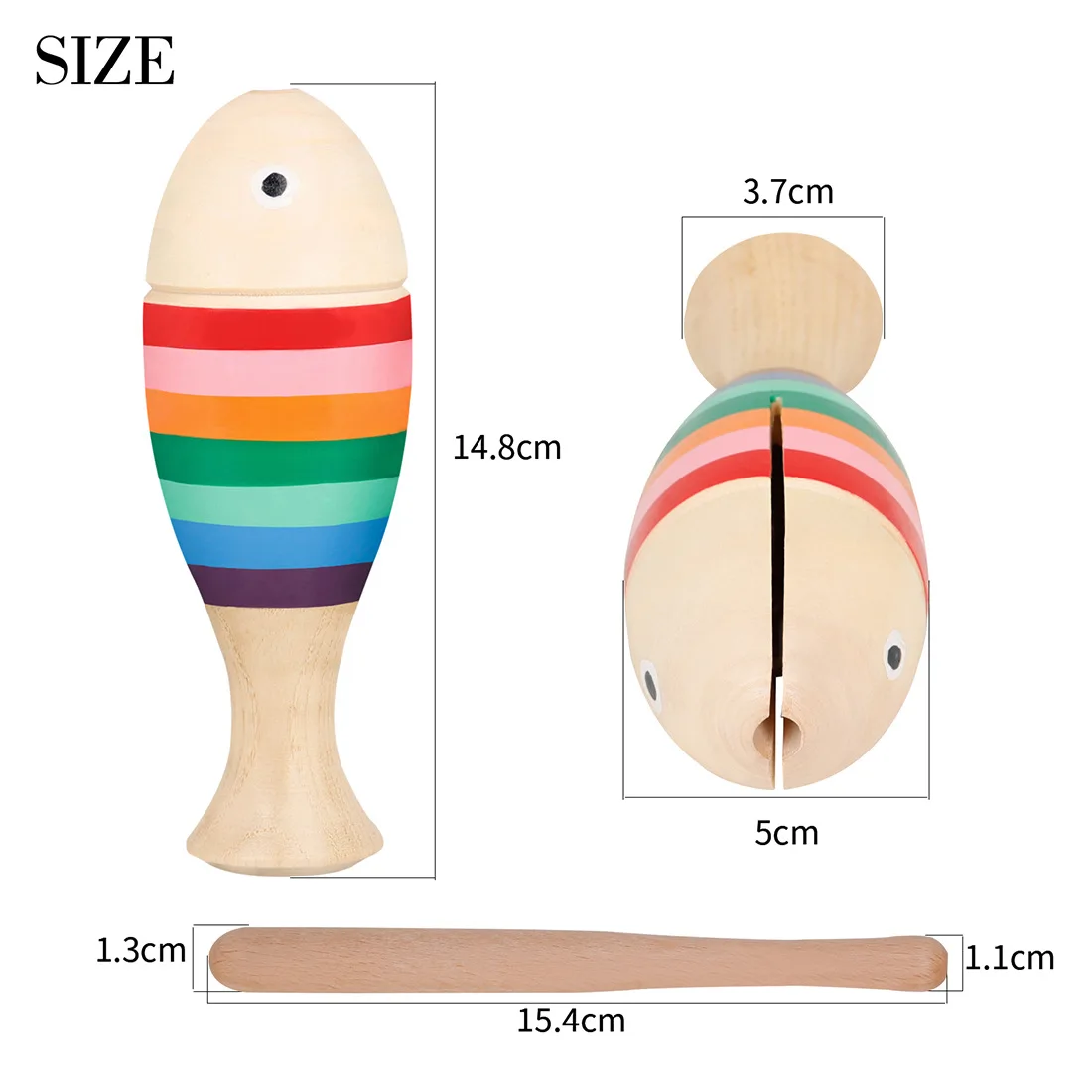 Wooden fish children's teaching aids toys Orff musical instrument rainbow fish clapper