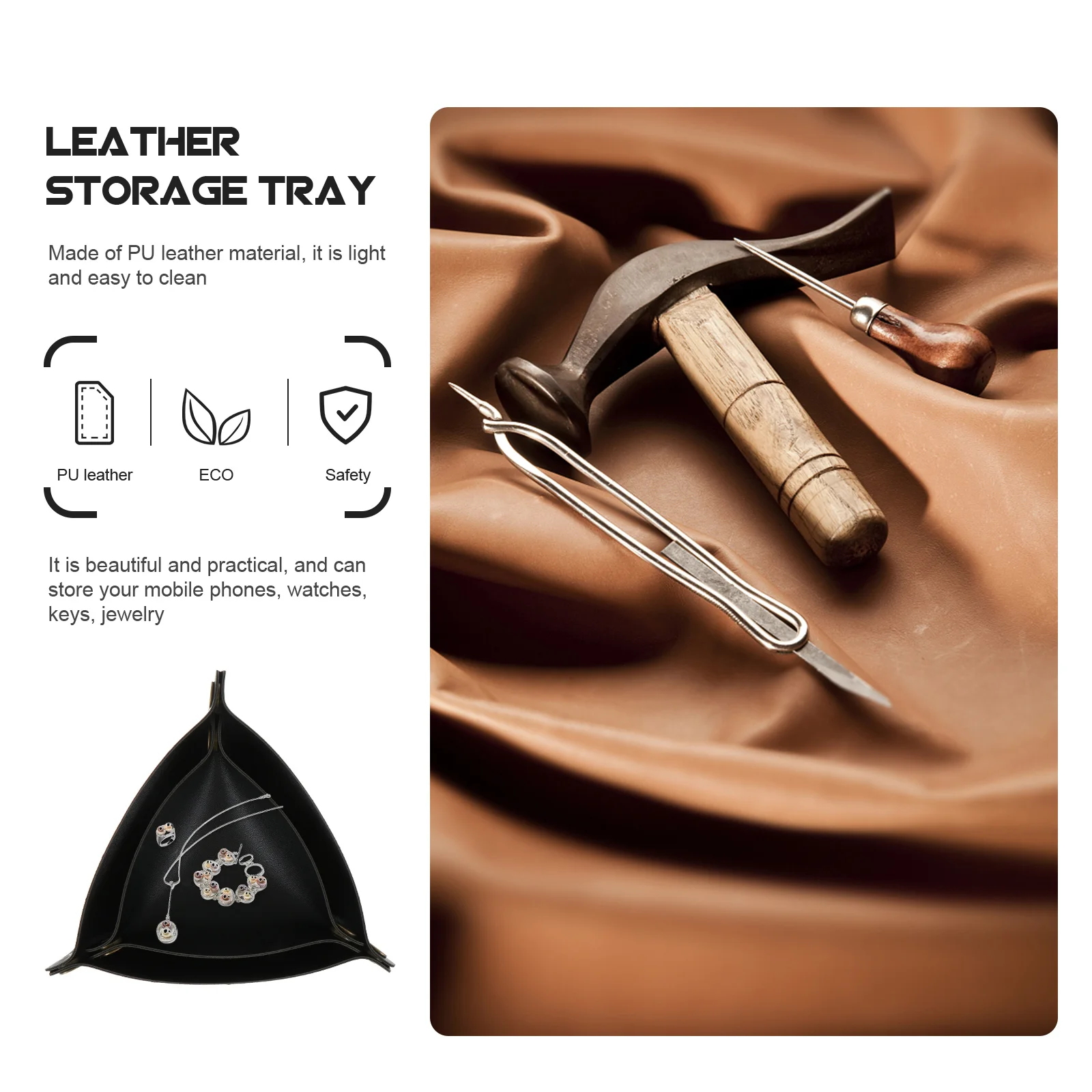 

2Pcs PU Storage Trays Triangle Solid Tabletop Tray Multi-Function Organizer for Home Office Jewelry Mobiles