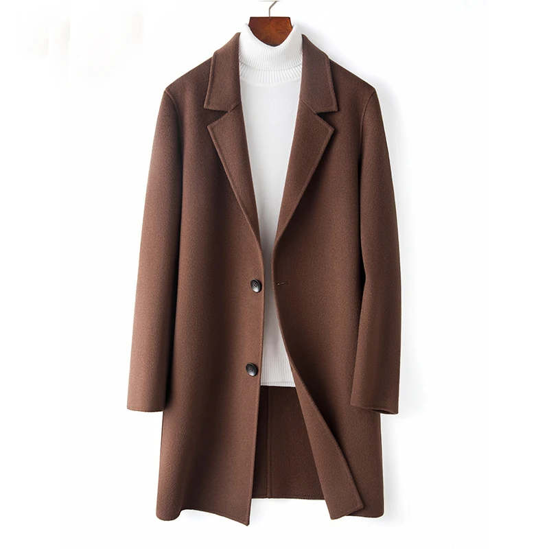 Winter Men's Casual Slim Fit Solid Color Medium Length Coat Jacket