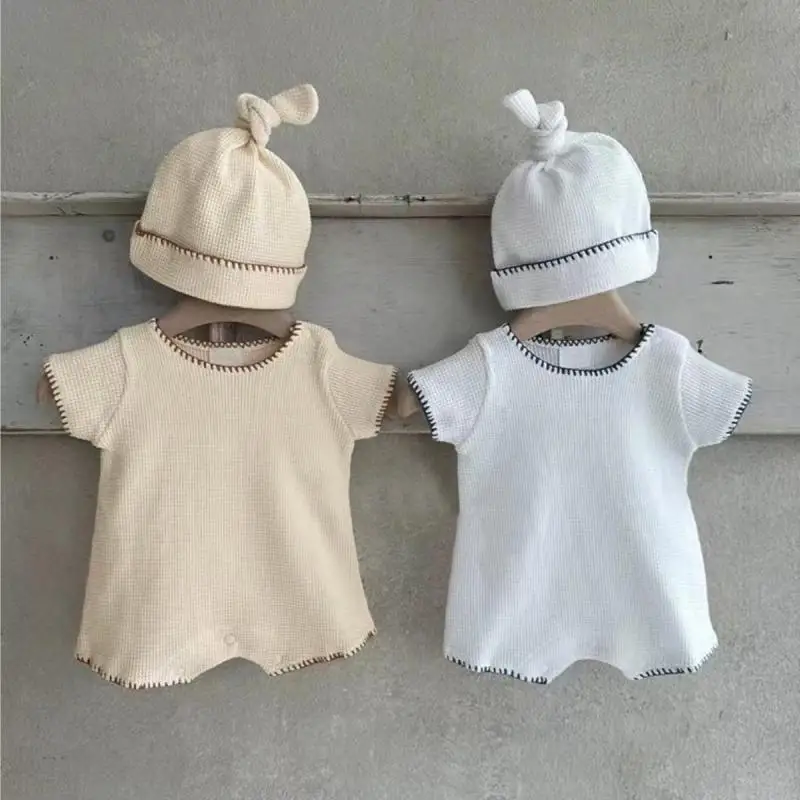 2026 Summer New Baby Short Sleeve Bodysuit Cotton Infant Boy Girl Simple Casual Jumpsuit Solid Newborn Toddler Clothes 0-24M