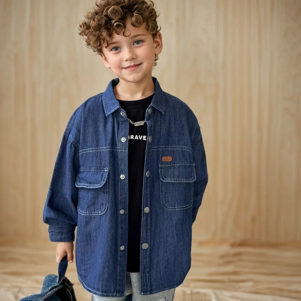 

2024 new boy's spring and autumn style washed soft denim shirt children's Korean version of children's clothing coat