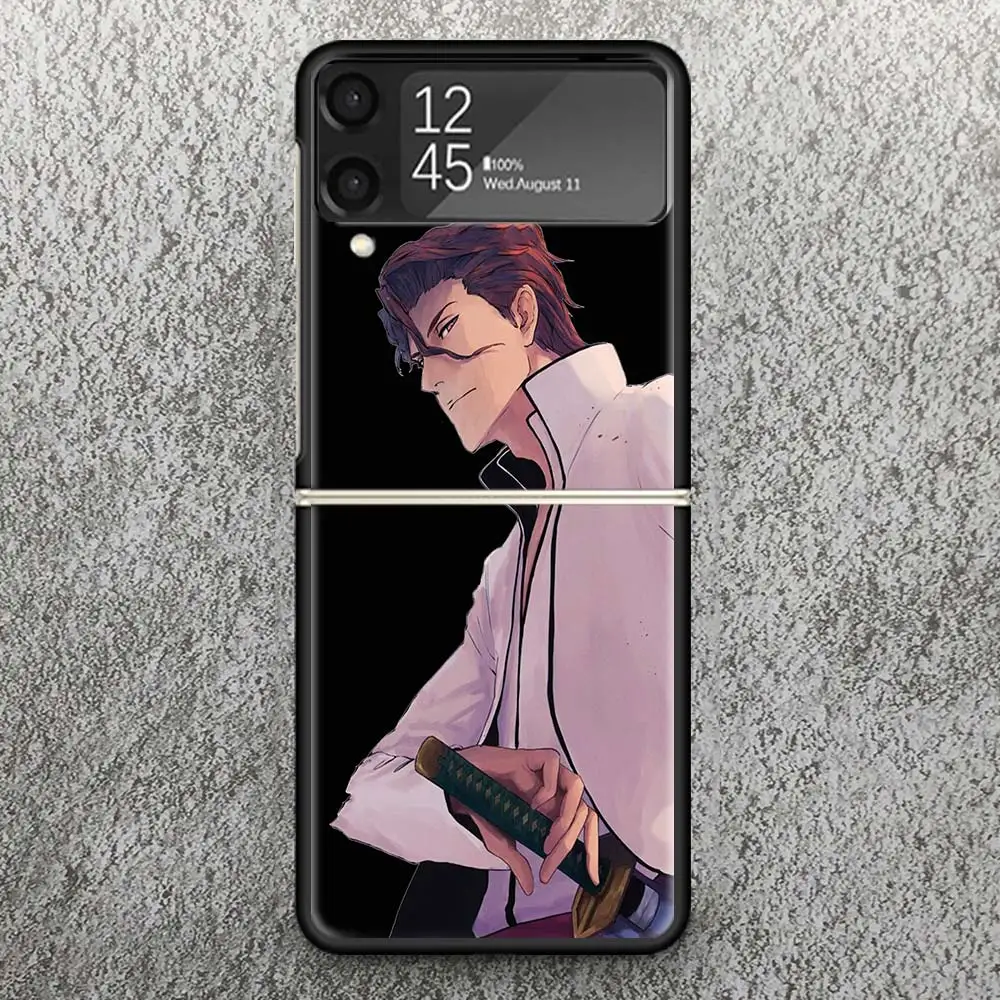 Bleach Aizen Sousuke Print Case For Samsung Galaxy Z Flip 3 4 5 5G Black Hard Cell Phone Shell ZFlip3 Flip4 Flip5 Pattern Cover