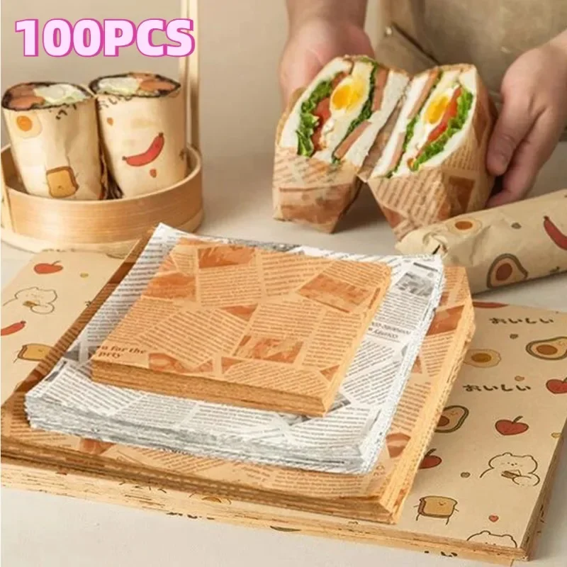 50/100 Pcs Oil-Proof Paper Wrapping Burger Bread Chicken Fries Burger Sandwich Wrapper Fryer Air Baking Paper Plate  Accessories