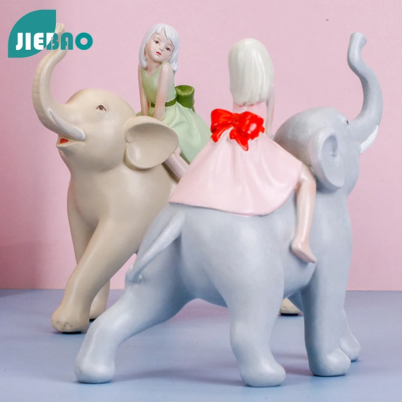 Resin Statue Girl Riding An Elephant Nordic Abstract Ornaments For Figurines Interior Sculpture Room Home Decor