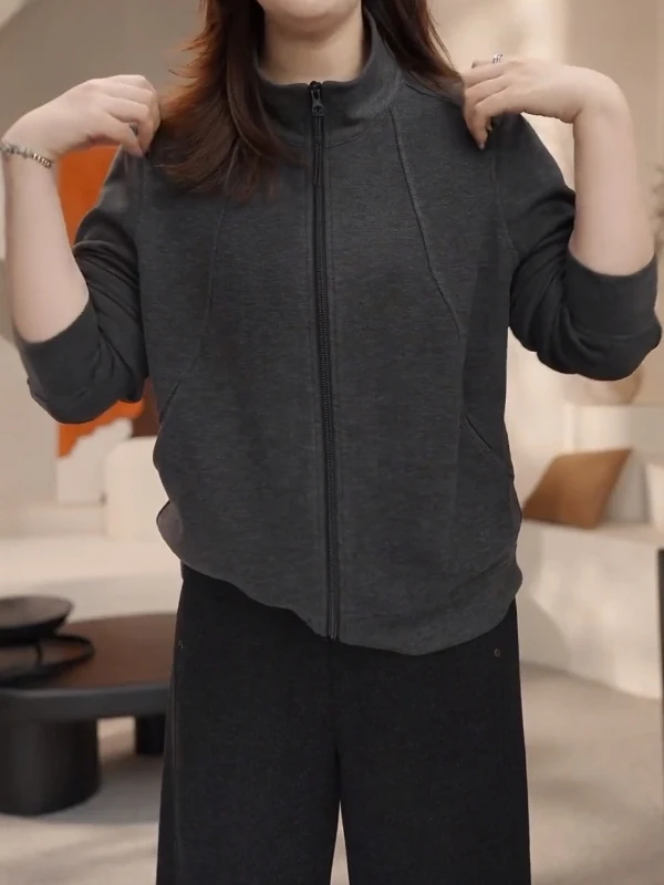 

plus Size Casual Hoodie Jacket Women's Spring New Loose Fit Slimming Open Cardigan Top Korean Style Stand Collar Long Sleeve