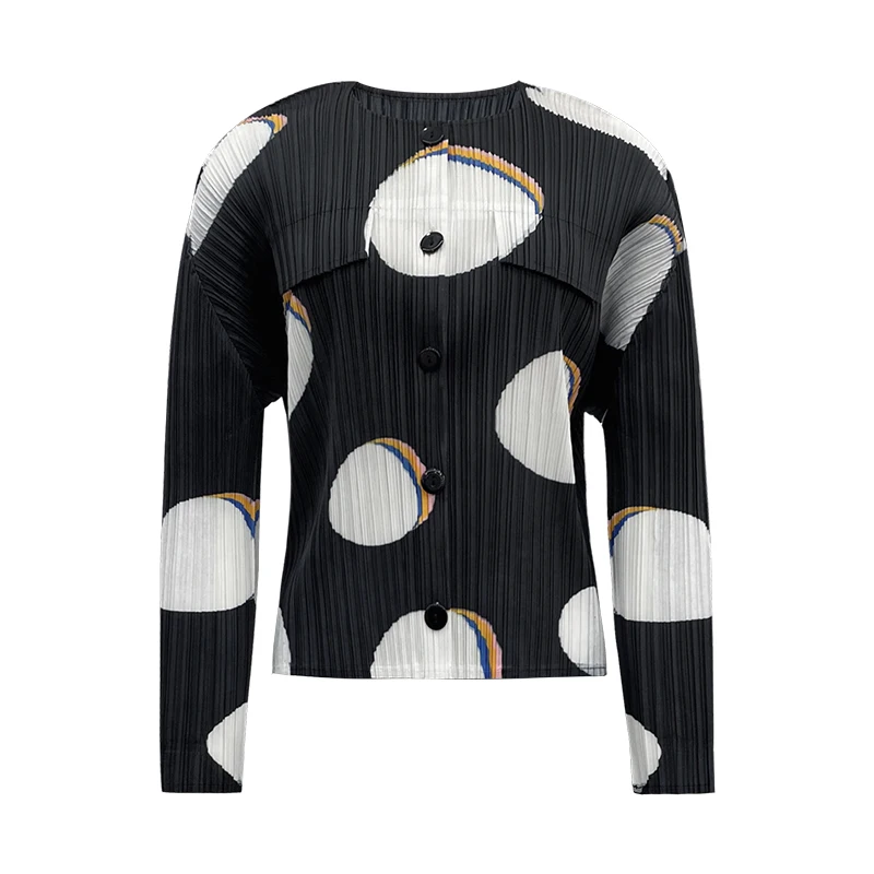 Miyake Pleated Two Pieces Set Women Dress for Women  2024 spring Summer New Design Print Skirt+Fashion Jacket Top view 5