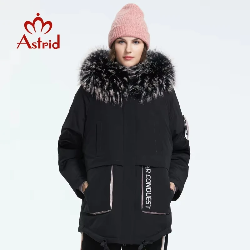 Astrid 2022 Winter new arrival down jacket women with a fur collar fashion style medium length winter coat with a hood AR-3001