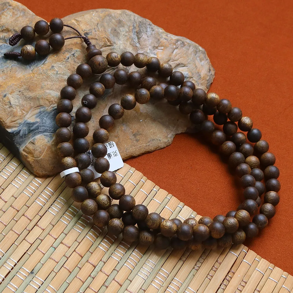 28g 8mm Natural Chinese Kynam Kyara Qi‑Nan Wood Wrist Necklace Ornament Decor Bracelet Buddha Prayer Mala Bangle Ladies Men Gift