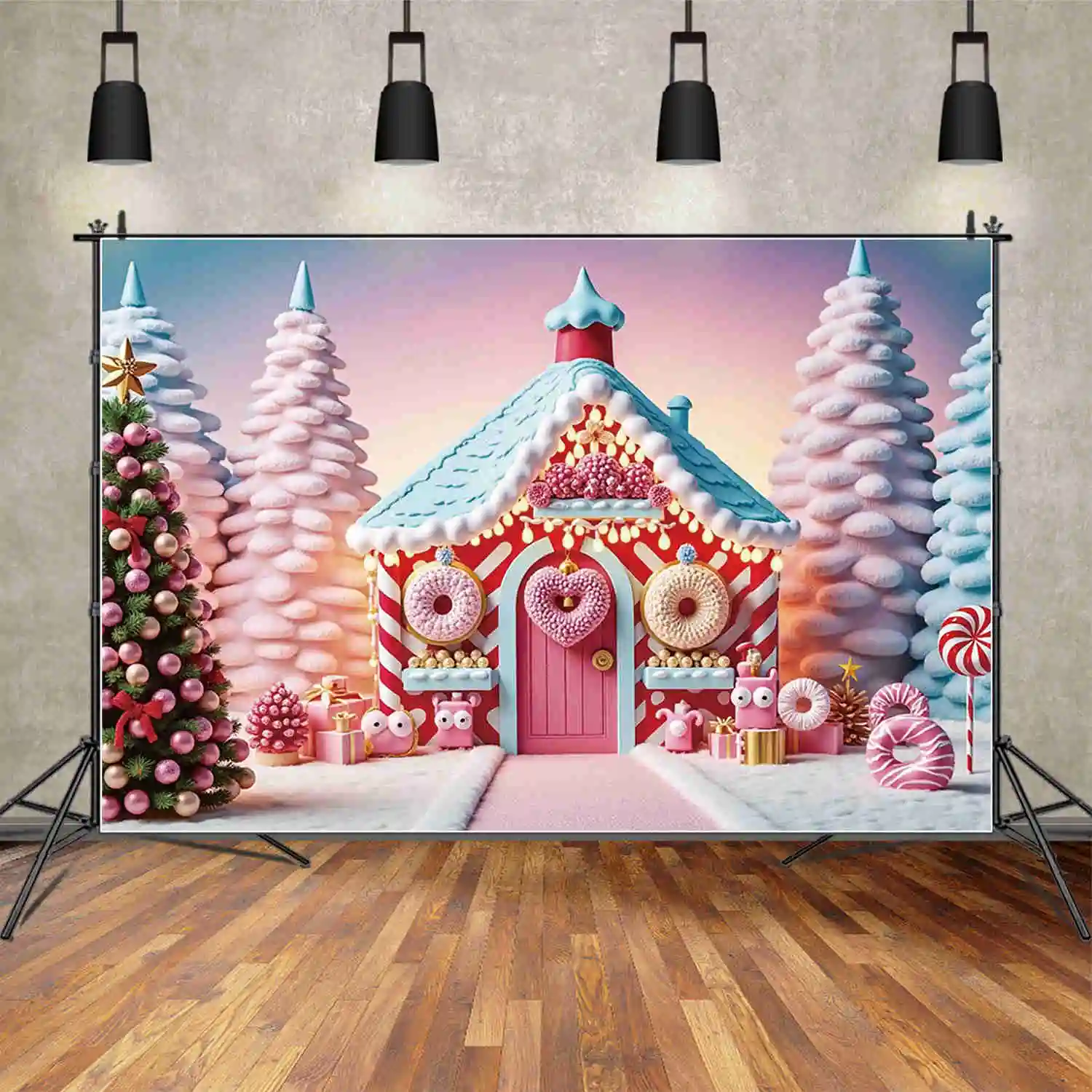 MOON.QG Christmas 2025 Backdrop Photography Window New Year Xmas Tree Photocall Background Children Studio Photocall Accessories