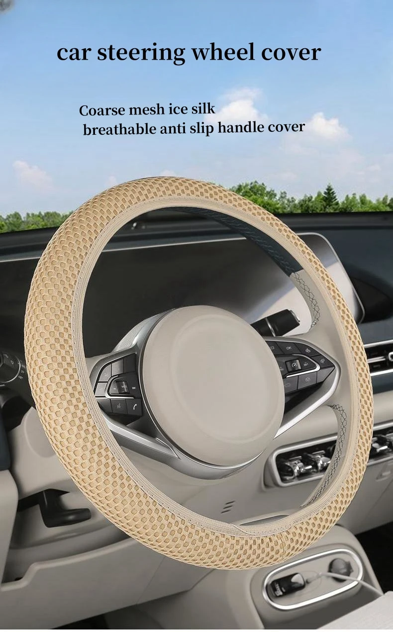 Lenkradbezug mit Stretch-Passform, kein Innenring, einfache Installation, rutschfester Netzgriff, ganzjährig universell für Männer und Frauen, passend für 38 cm – Detail 1