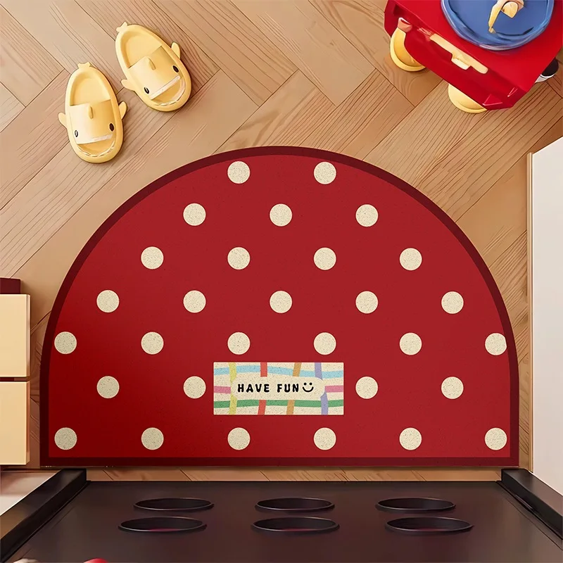 Retro Semicircular Polka Dot PVC Loop Doormat Cuttable Anti‑Slip Wear‑Resistant Front Entrance Welcome Floor Mat Home Decoration
