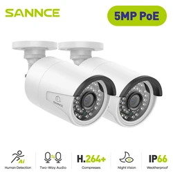 SANNCE 2PCS Ultra HD 5MP POE Camera Outdoor Indoor Weatherproof Security Network Bullet EXIR Night Vision Email Alert Camera Kit