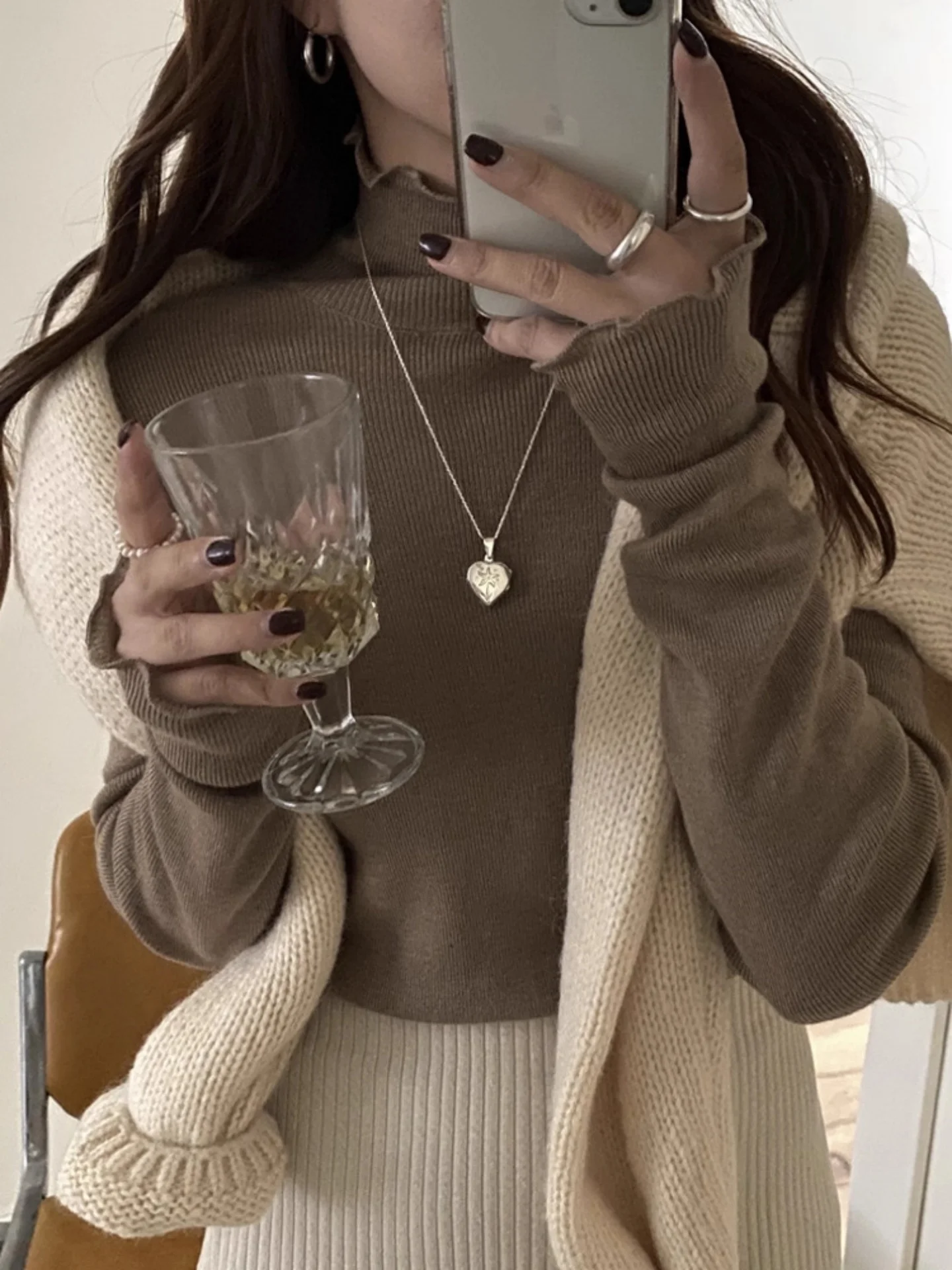 ملابس داخلية نسائية محبوكة ذات ياقة عالية بقصة ضيقة irt Fce مبطنة بالزهور باللون الأبيض لربيع الخريف والشتاء