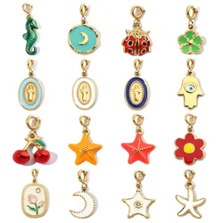 3Pcs/Lot Enamel Cherry Ladybug Stainless Steel Diy Clip On Charms Women Goddess Starfish Moon Bracelet Necklace Lobster Pendant