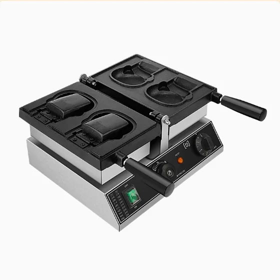 Macchina per waffle per gelato industriale commerciale antiaderente da 1600 W con macchina per fare waffle a forma di gatto a due gattini