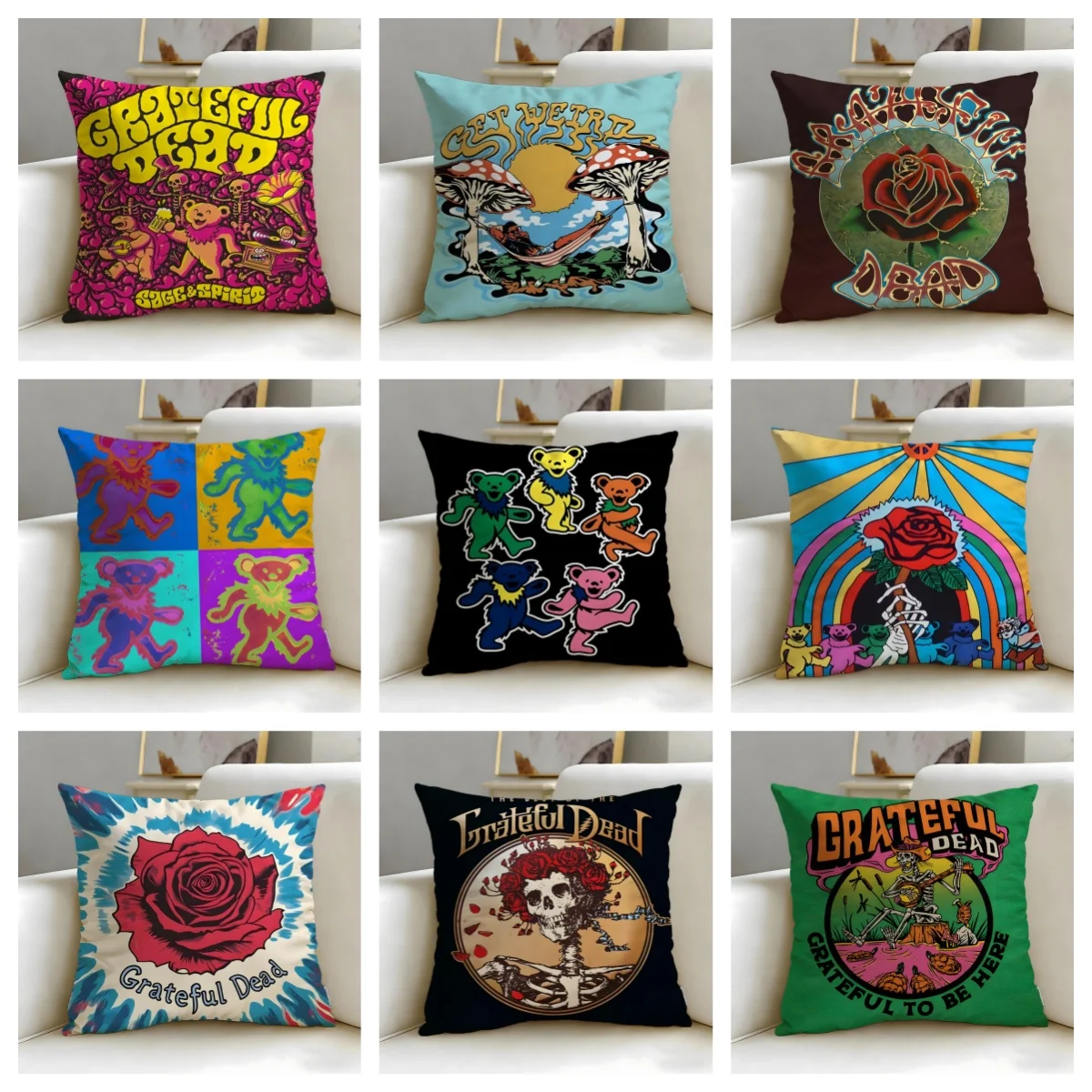 1pc Grateful Dead Dancing Bear Pillow Cover, Polyester 2D Double-Sided Print, Retro Pop Art Cushion Case, Decorative Throw Pillo