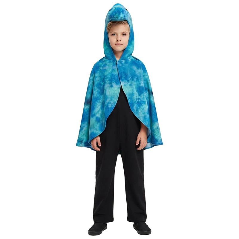 Unisex Adult Women Men Boys Girls Blue Pterodactyl Halloween Dragon Cosplay Fancy Dress Up Child Dinosaur Hooded Cape Costume - view 3