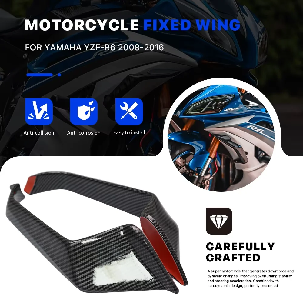 

For Yamaha YZF-R6 YZFR6 2008 -2016 ABS Plastic Motorcycle Fixed Wing Spoiler Side Winglet Front Aerodynamic Wing Fairing Kit