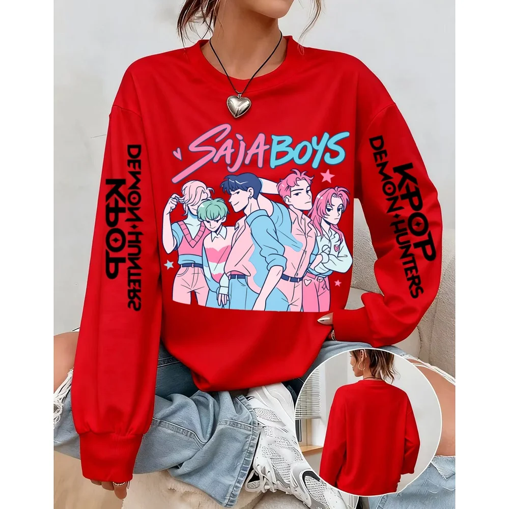 Sweat-shirt imprimé film Anime KPop Demon Hunter pour femme, pull de rue, Vintage, Floral, col rond, survêtement, automne