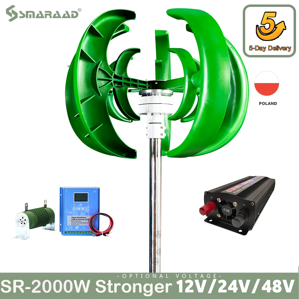 Turbina Eólica da Energia Forte para a Operação da Baixa Velocidade do Vento Eixo Vertical Armazém de Polônia 2000w 12v 24v 48v