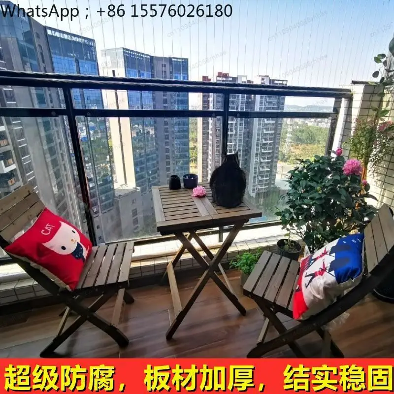 Balcony Leisure Preservative Wooden Table, Courtyard Outdoor Folding Coffee Table Chair