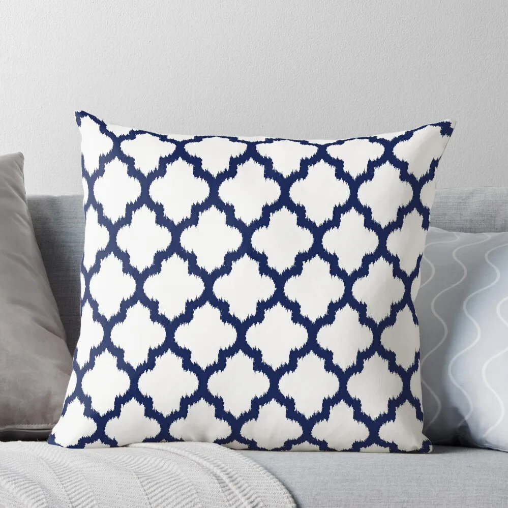 

Navy blue and white quatrefoil ikat style Throw Pillow home decor items Rectangular Cushion Cover