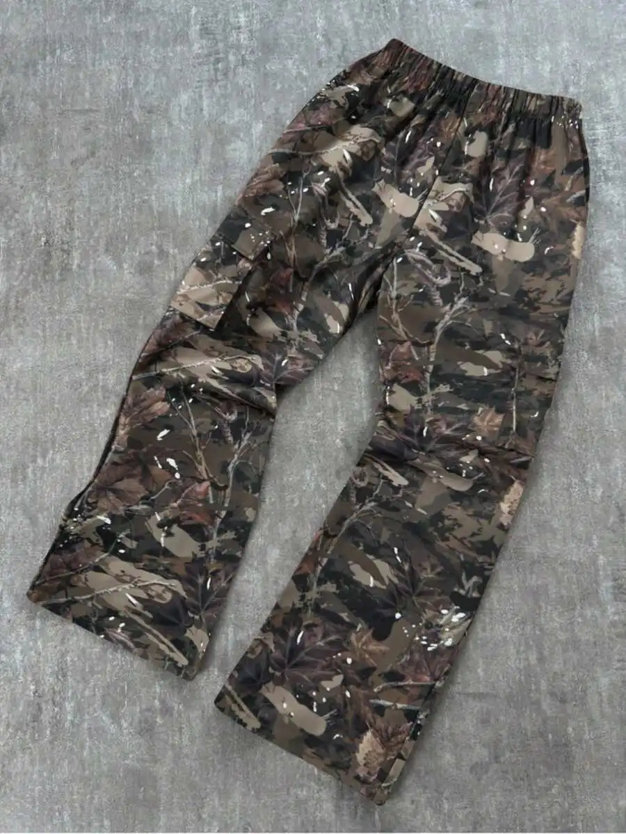 

Unisex Kids Camo Print Loose Fit Straight Leg Woven Pants for All Seasons
