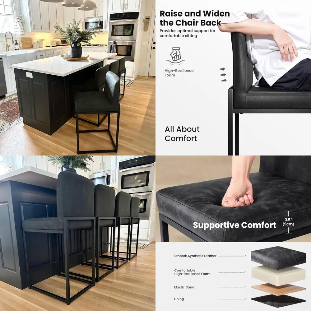 

Набор из 4 барных стульев высотой 24 дюйма (61 см) с спинкой, обивка из искусственной кожи, для кухни