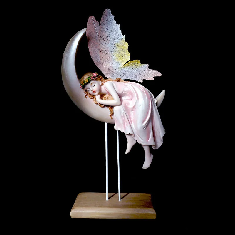 

Fairy Flower Moon Girl Sculpture Decoration for Home Living Room Tabletop Decorative Crafts Fairy Miniature Garden Ornament
