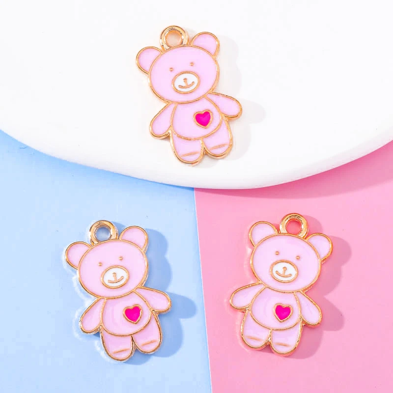 20Pcs 13*20mm Cute Mixed Color Enamel Bear Pendant DIY Charm Jewelry Making Accessories Animal Necklace Earring Keychain Pendant