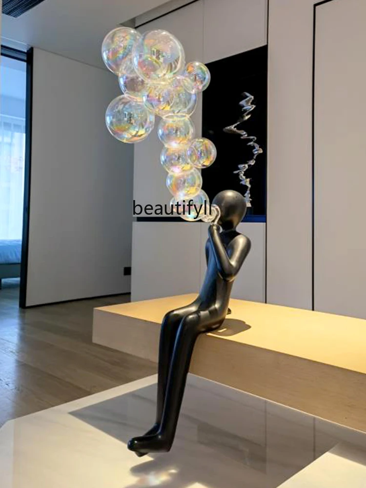 Abstract Large Floor Bubble Blowing Figure Sculptured Ornaments Nordic Modern Living Room Hallway Decoration